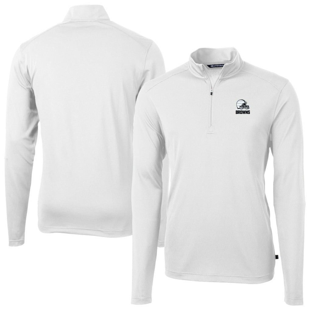 Cleveland Browns Cutter & Buck Big & Tall Virtue Eco Pique Recycled Quarter-Zip Pullover Top - White Pullover