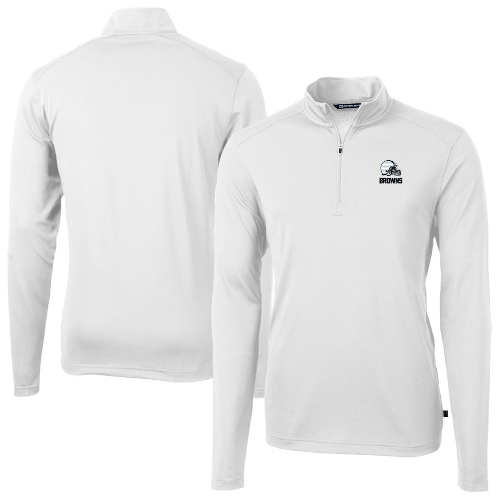 Cleveland Browns Cutter & Buck Big & Tall Virtue Eco Pique Recycled Quarter-Zip Pullover Top - White Pullover