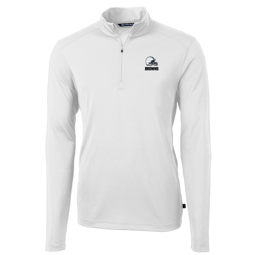 Cleveland Browns Cutter & Buck Big & Tall Virtue Eco Pique Recycled Quarter-Zip Pullover Top - White Pullover