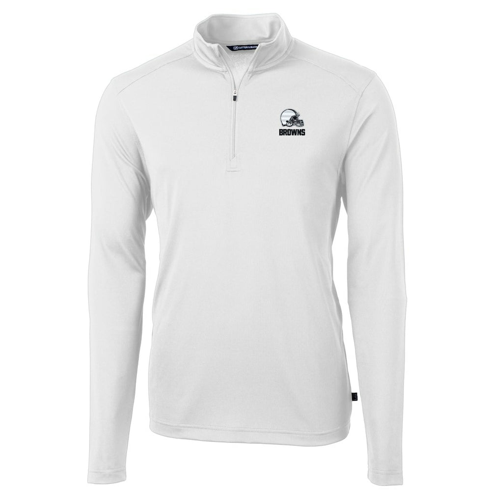 Cleveland Browns Cutter & Buck Big & Tall Virtue Eco Pique Recycled Quarter-Zip Pullover Top - White Pullover