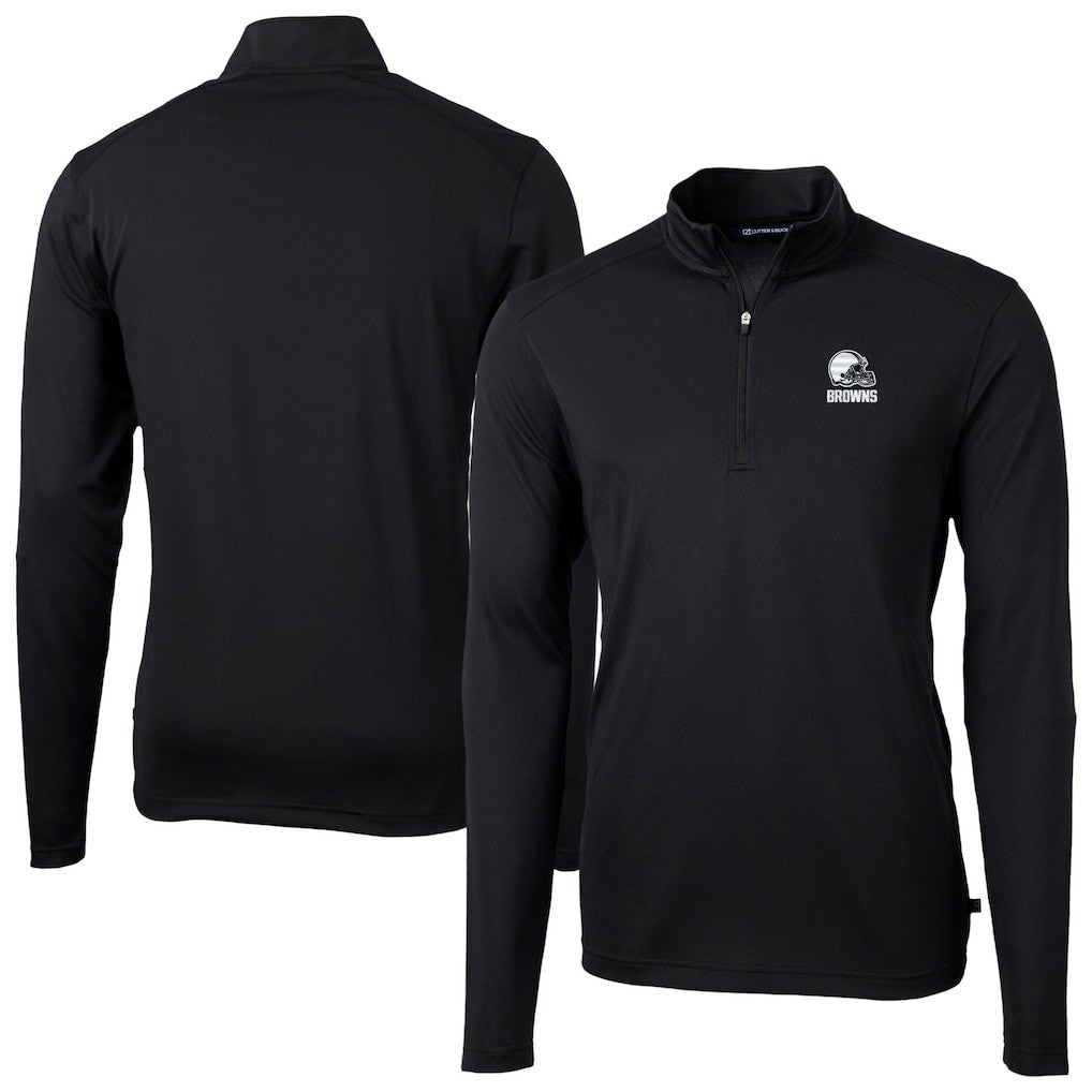 Cleveland Browns Cutter & Buck Big & Tall Virtue Eco Pique Recycled Quarter-Zip Pullover Top - Black Pullover