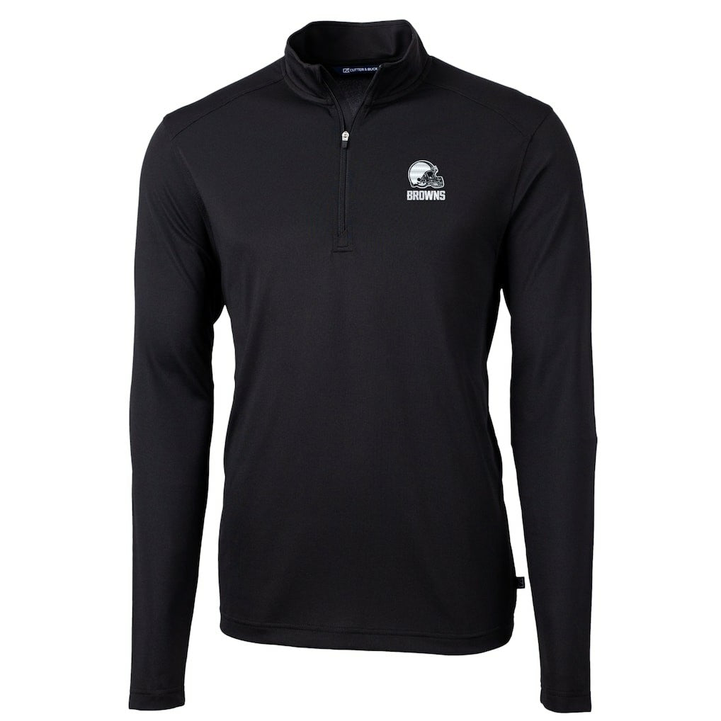 Cleveland Browns Cutter & Buck Big & Tall Virtue Eco Pique Recycled Quarter-Zip Pullover Top - Black Pullover