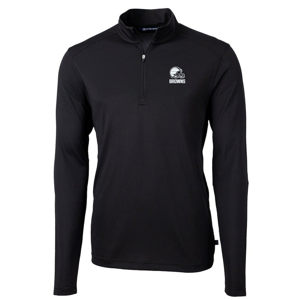 Cleveland Browns Cutter & Buck Big & Tall Virtue Eco Pique Recycled Quarter-Zip Pullover Top - Black Pullover