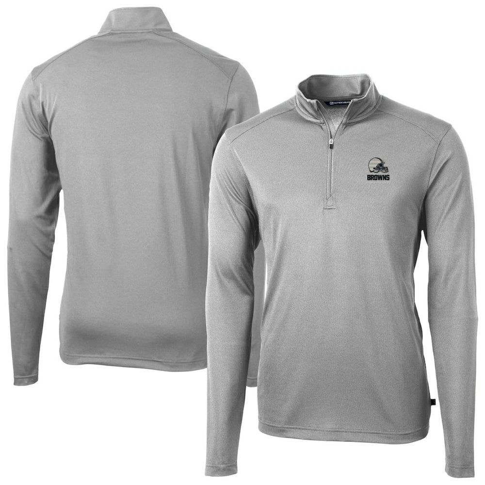 Cleveland Browns Cutter & Buck Big & Tall Virtue Eco Pique Recycled Quarter-Zip Pullover Top - Gray Pullover