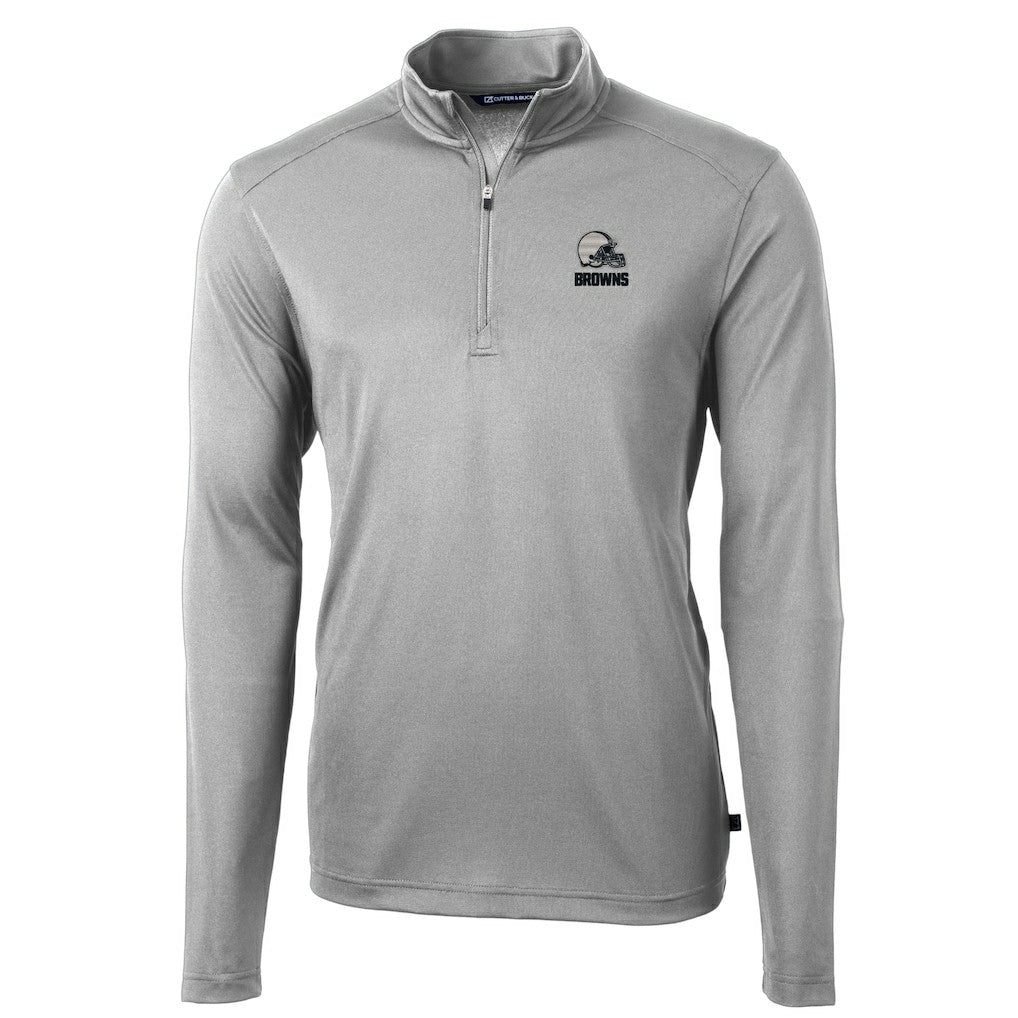 Cleveland Browns Cutter & Buck Big & Tall Virtue Eco Pique Recycled Quarter-Zip Pullover Top - Gray Pullover