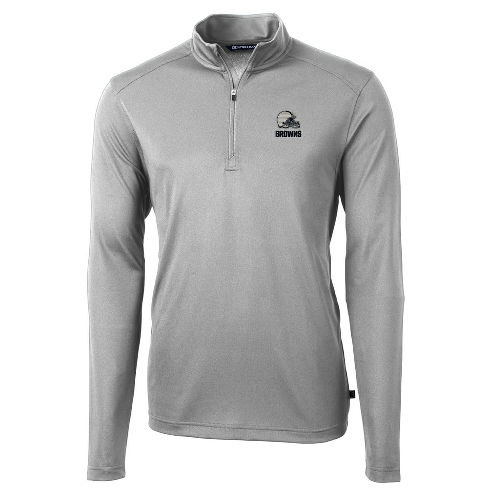 Cleveland Browns Cutter & Buck Big & Tall Virtue Eco Pique Recycled Quarter-Zip Pullover Top - Gray Pullover