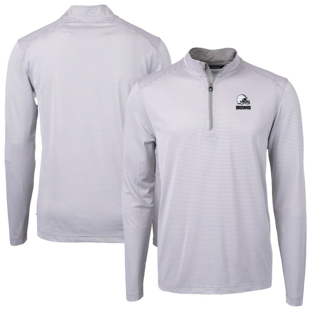 Cleveland Browns Cutter & Buck Big & Tall Virtue Eco Pique Micro Stripe Recycled Quarter-Zip Pullover Top - Gray Pullover