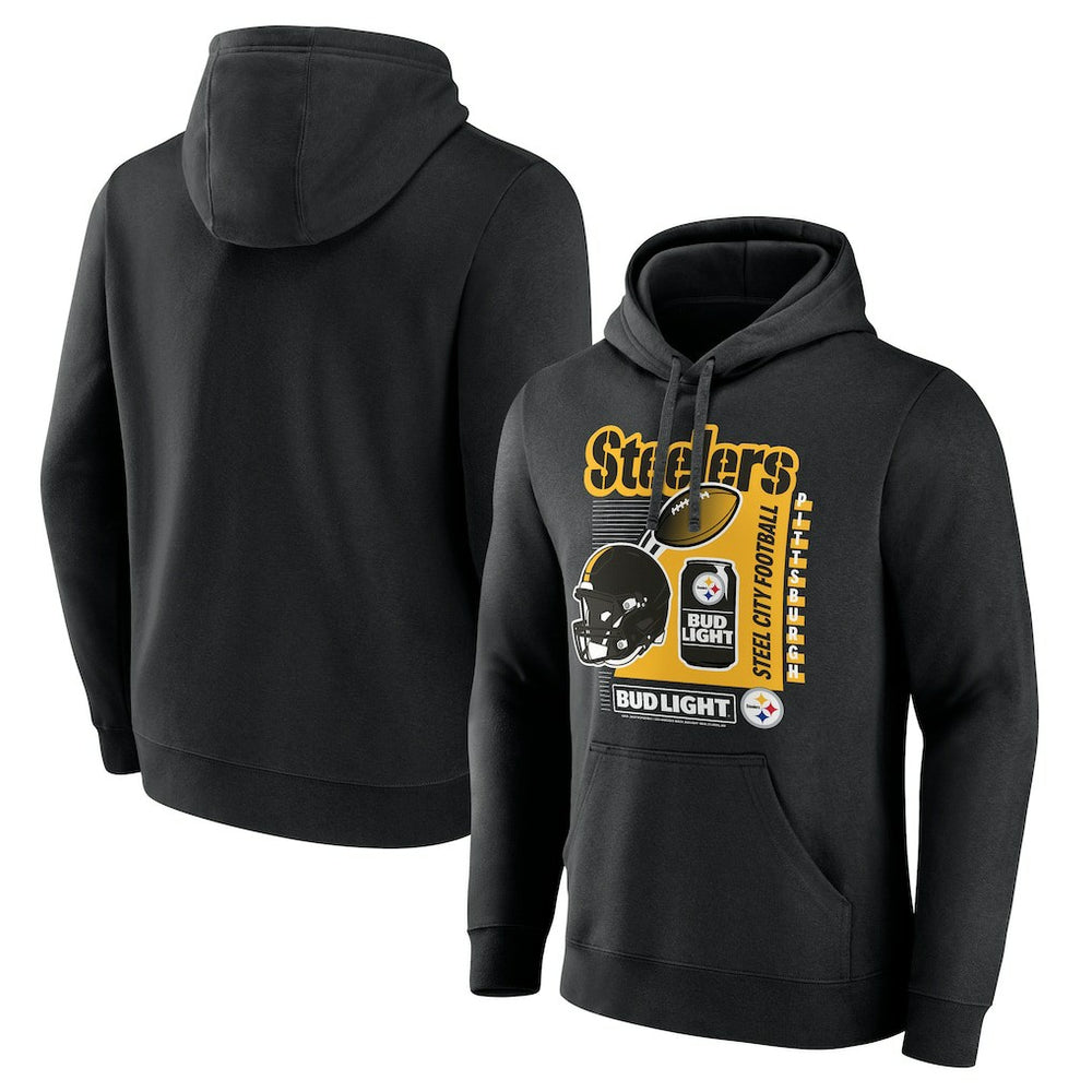 Pittsburgh Steelers Bud Light Pullover Hoodie - Black Hoodies
