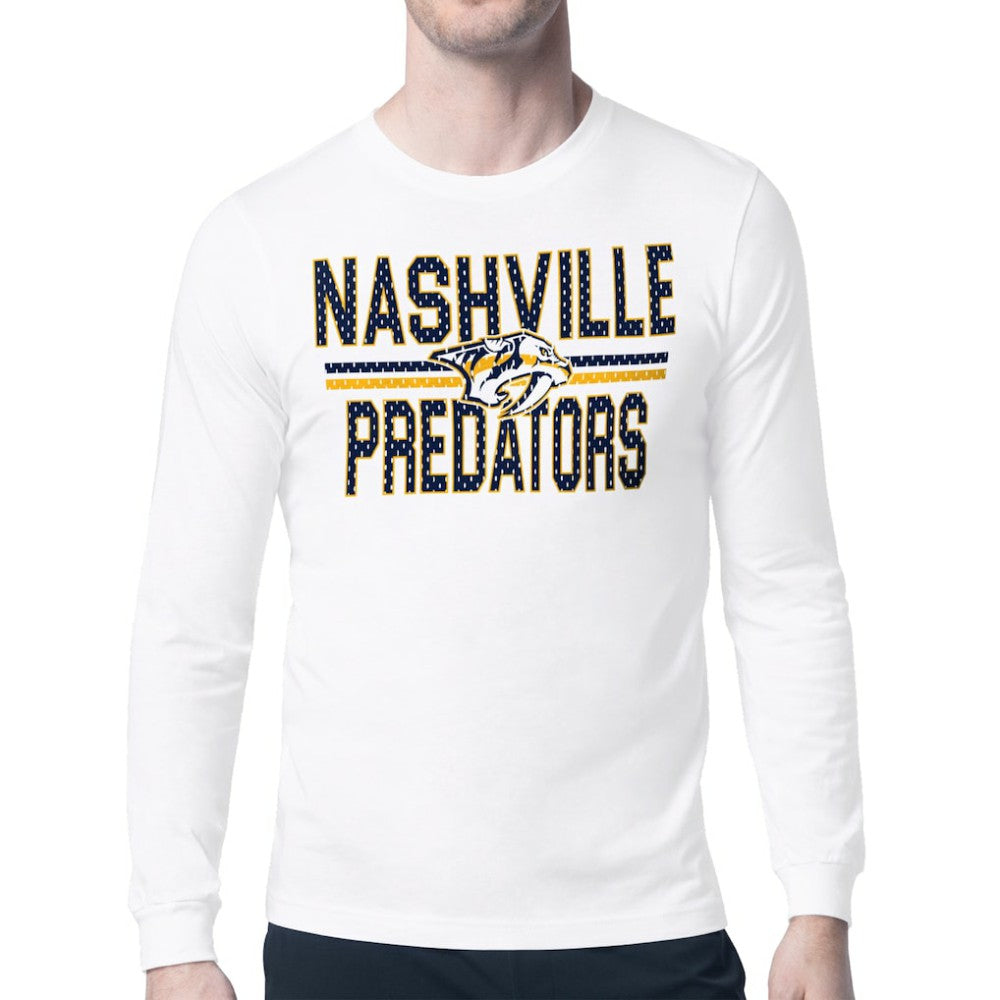 Nashville Predators Starter Mesh Look Team Name Long Sleeve T-Shirt - White | US 202296677