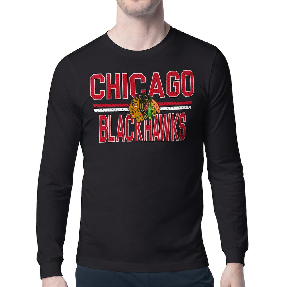 Chicago Blackhawks Starter Mesh Look Team Name Long Sleeve T-Shirt - Black | US 202296711