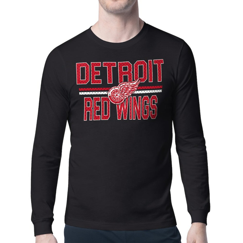 Detroit Red Wings Starter Mesh Look Team Name Long Sleeve T-Shirt - Black | US 202296718