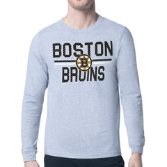 Boston Bruins Starter Mesh Look Team Name Logo Long Sleeve T-Shirt - Heather Gray | US 202296719