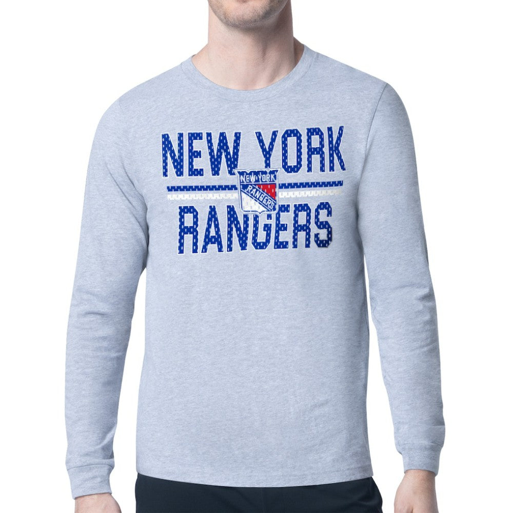 New York Rangers Starter Mesh Look Team Name Logo Long Sleeve T-Shirt - Heather Gray | US 202296738