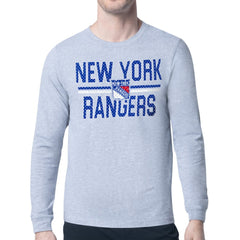 New York Rangers Starter Mesh Look Team Name Logo Long Sleeve T-Shirt - Heather Gray | US 202296738