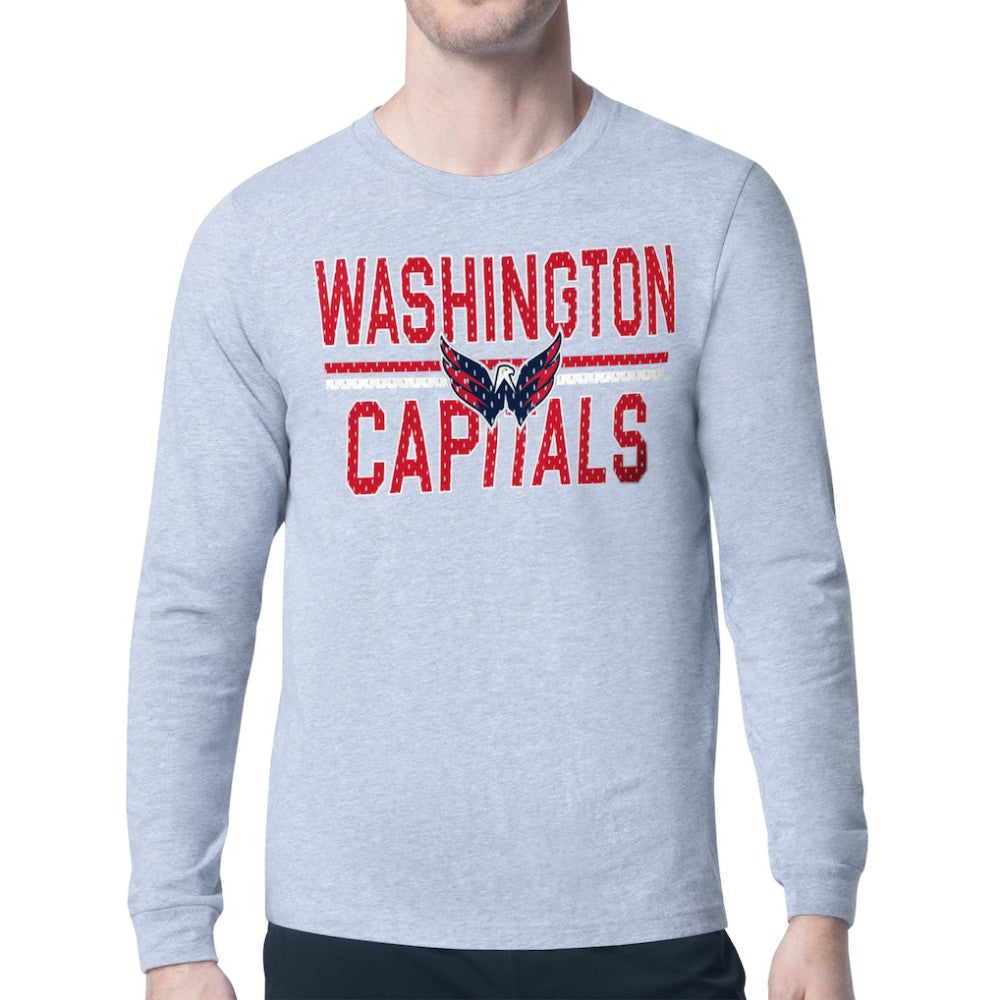 Washington Capitals Starter Mesh Look Team Name Logo Long Sleeve T-Shirt - Heather Gray | US 202296745