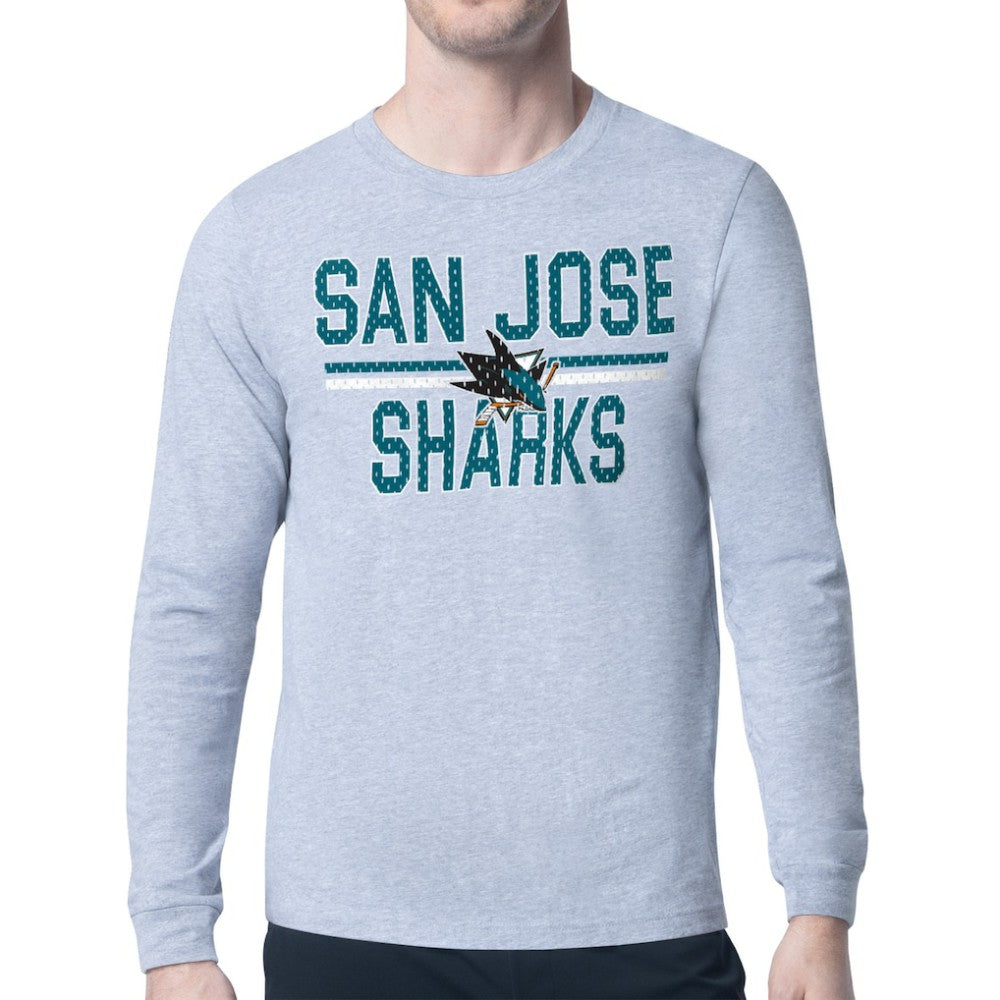 San Jose Sharks Starter Mesh Look Team Name Logo Long Sleeve T-Shirt - Heather Gray | US 202296747