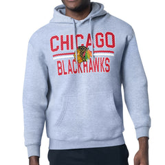 Chicago Blackhawks Starter Mesh Look Team Name Logo Tri-Blend Pullover Hoodie - Heather Gray | US 202296760