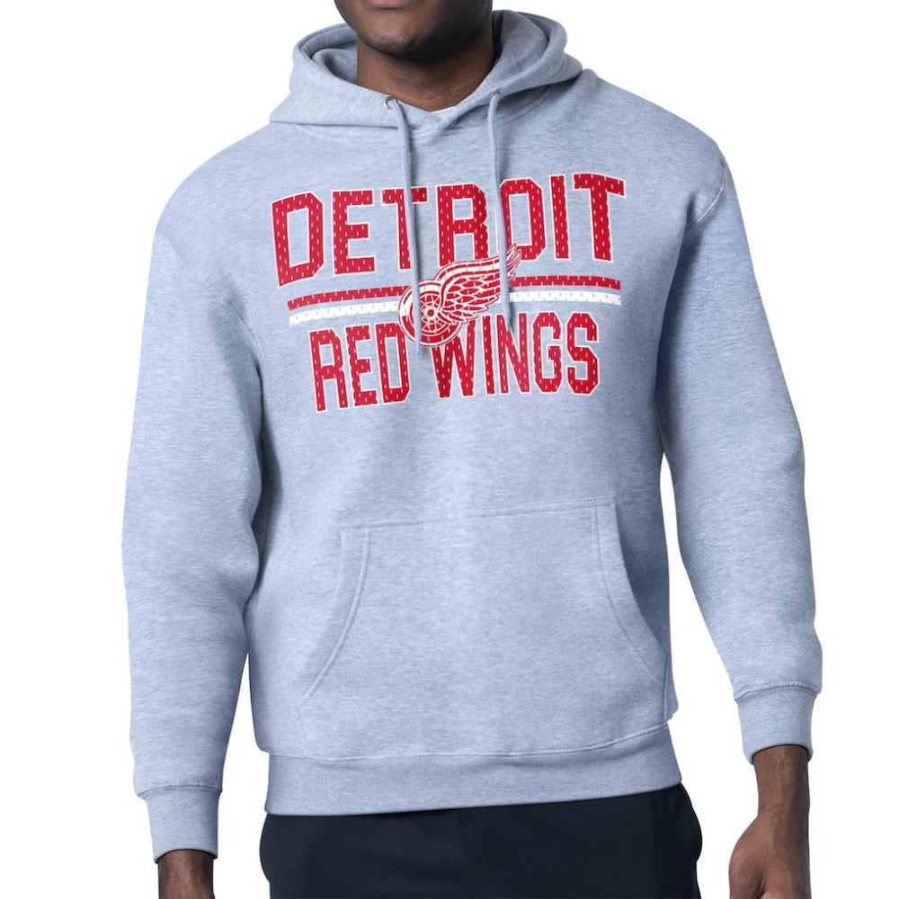 Detroit Red Wings Starter Mesh Look Team Name Logo Tri-Blend Pullover Hoodie - Heather Gray | US 202296764