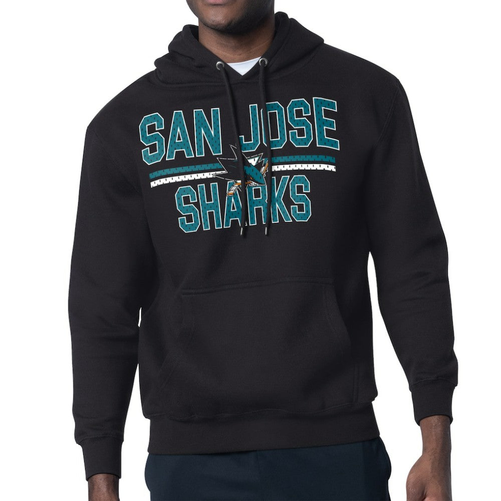 San Jose Sharks Starter Mesh Look Team Name Logo Tri-Blend Pullover Hoodie - Black | US 202296802