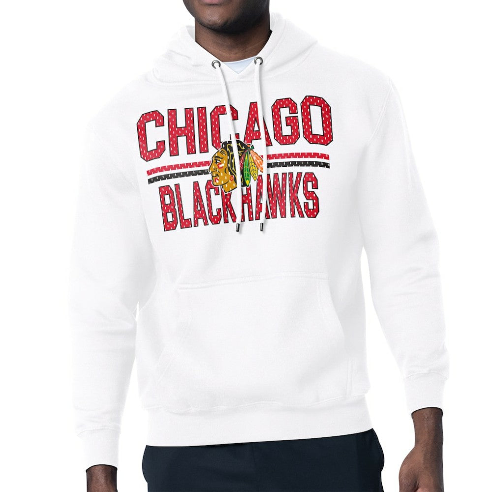 Chicago Blackhawks Starter Mesh Look Team Name Logo Tri-Blend Pullover Hoodie - White | US 202296831