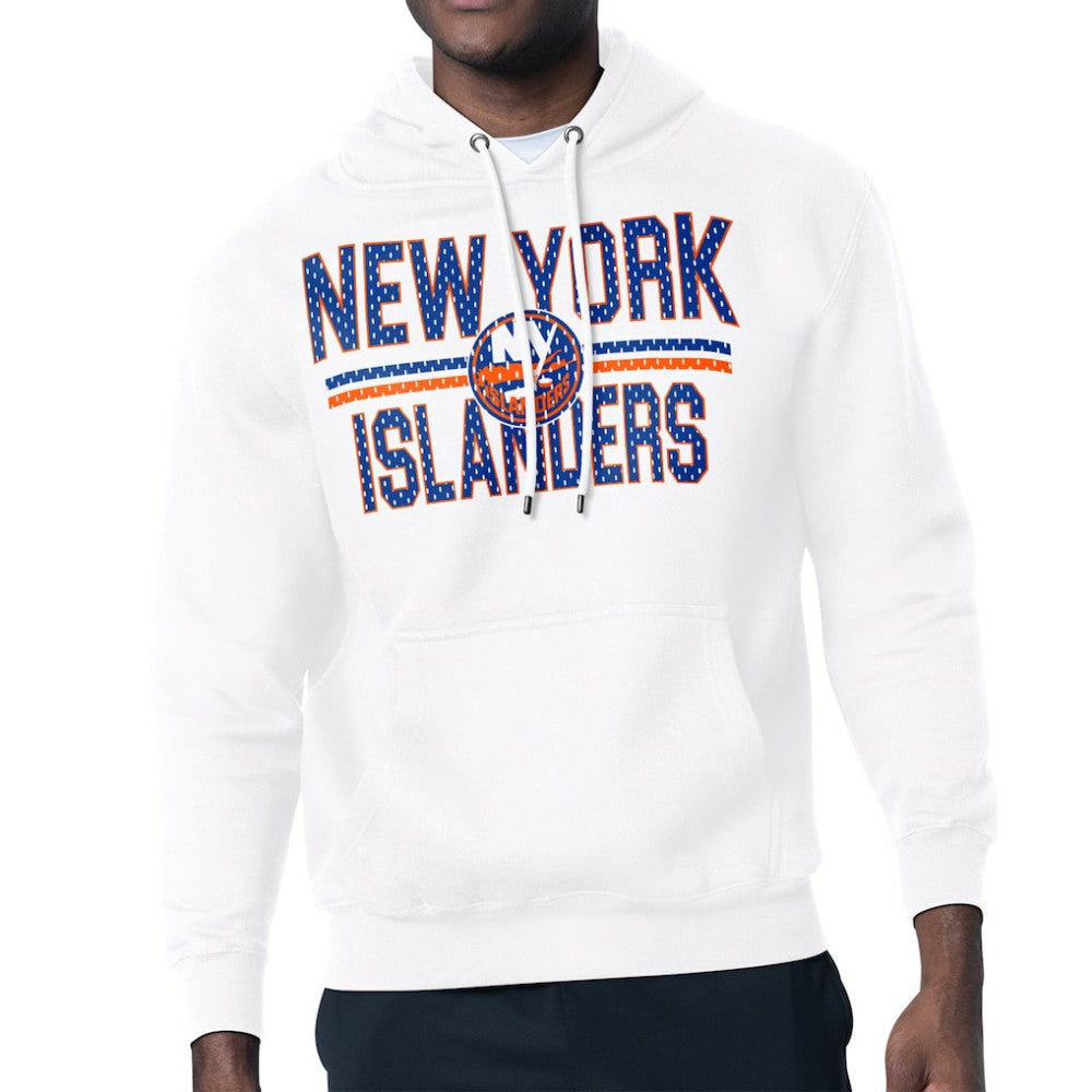 New York Islanders Starter Mesh Look Team Name Logo Tri-Blend Pullover Hoodie - White | US 202296851