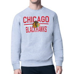 Chicago Blackhawks Starter Mesh Look Team Name Logo Pullover Sweatshirt - Heather Gray | US 202296864