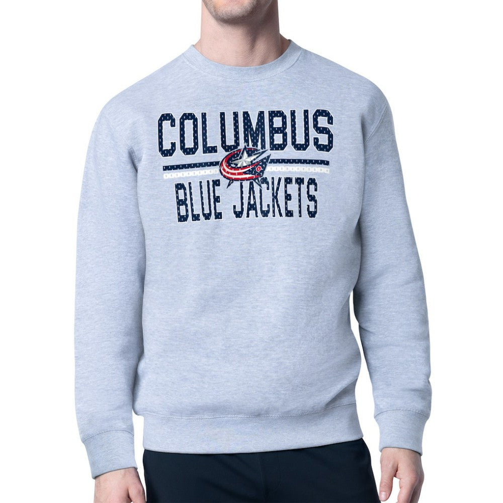 Columbus Blue Jackets Starter Mesh Look Team Name Logo Pullover Sweatshirt - Heather Gray | US 202296866