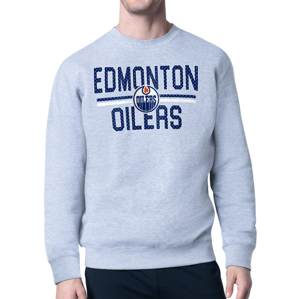 Edmonton Oilers Starter Mesh Look Team Name Logo Pullover Sweatshirt - Heather Gray | US 202296869