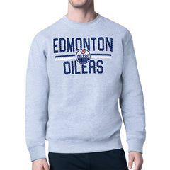 Edmonton Oilers Starter Mesh Look Team Name Logo Pullover Sweatshirt - Heather Gray | US 202296869