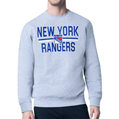 New York Rangers Starter Mesh Look Team Name Logo Pullover Sweatshirt - Heather Gray | US 202296879