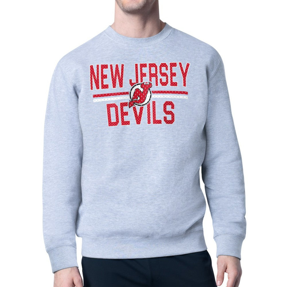 New Jersey Devils Starter Mesh Look Team Name Logo Pullover Sweatshirt - Heather Gray | US 202296881