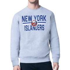 New York Islanders Starter Mesh Look Team Name Logo Pullover Sweatshirt - Heather Gray | US 202296884