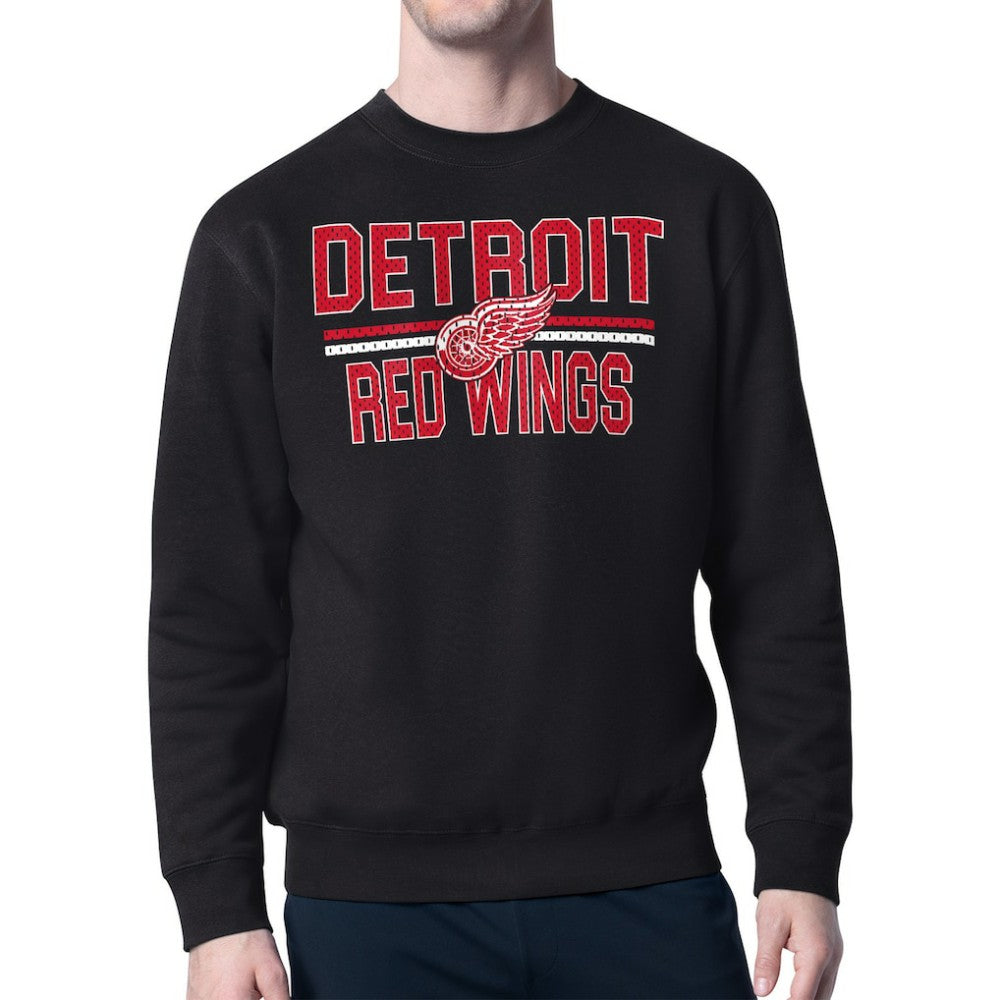 Detroit Red Wings Starter Mesh Look Team Name Logo Pullover Sweatshirt - Black | US 202296885