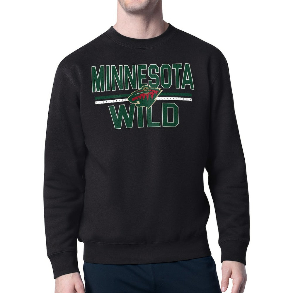 Minnesota Wild Starter Mesh Look Team Name Logo Pullover Sweatshirt - Black | US 202296889
