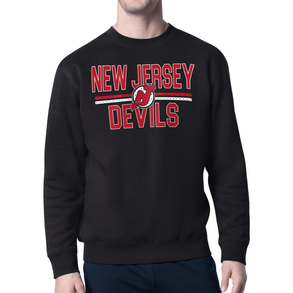 New Jersey Devils Starter Mesh Look Team Name Logo Pullover Sweatshirt - Black | US 202296891