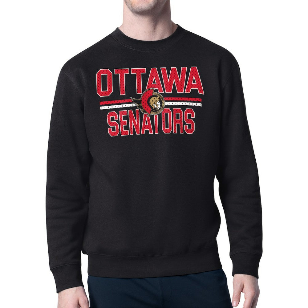 Ottawa Senators Starter Mesh Look Team Name Logo Pullover Sweatshirt - Black | US 202296893