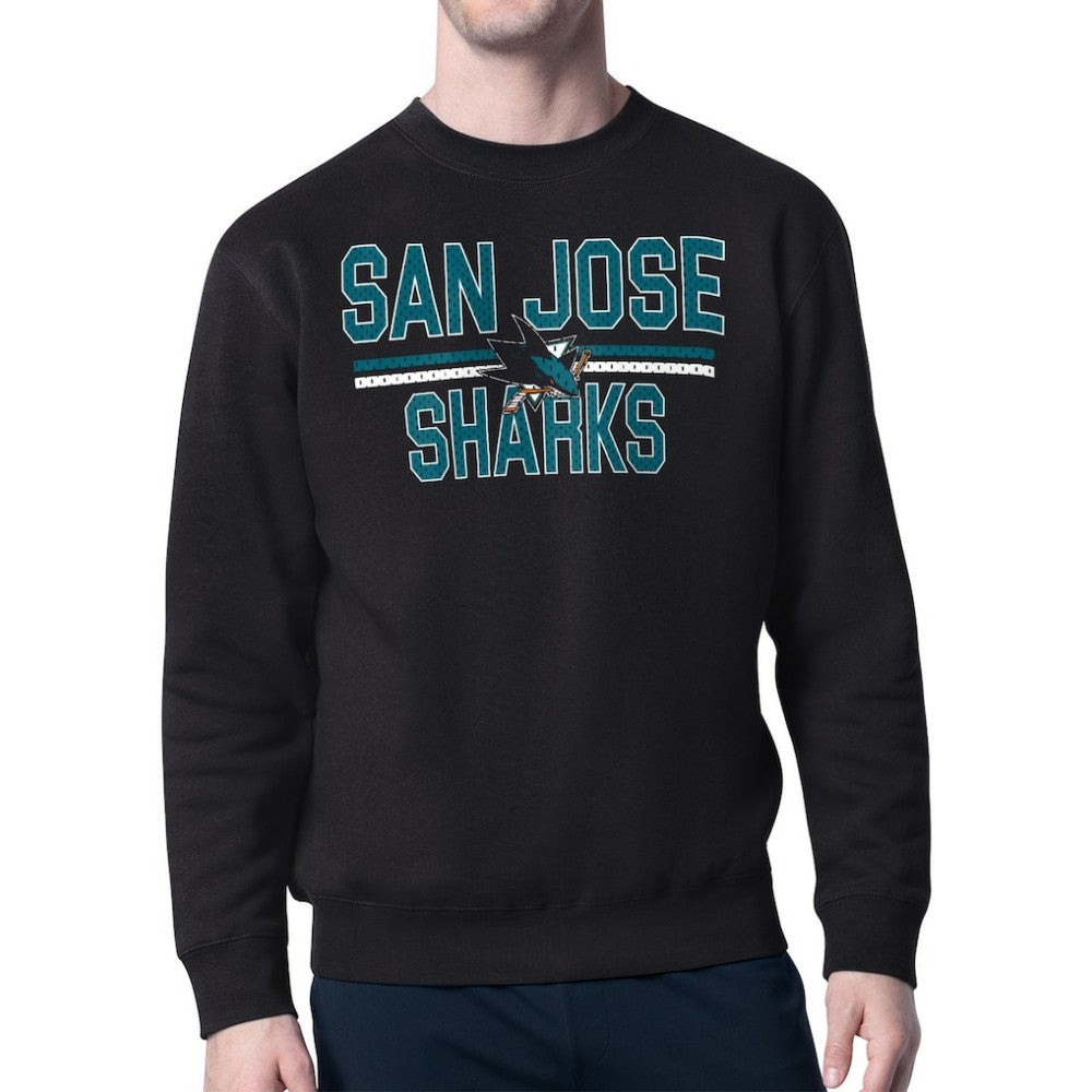 San Jose Sharks Starter Mesh Look Team Name Logo Pullover Sweatshirt - Black | US 202296908
