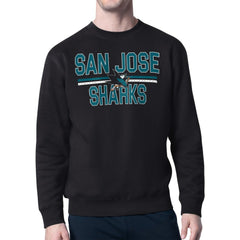 San Jose Sharks Starter Mesh Look Team Name Logo Pullover Sweatshirt - Black | US 202296908