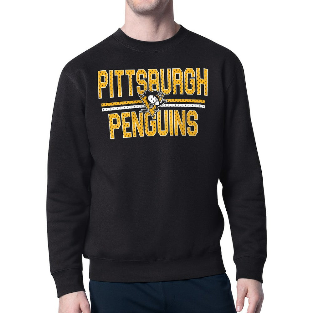 Pittsburgh Penguins Starter Mesh Look Team Name Logo Pullover Sweatshirt - Black | US 202296912