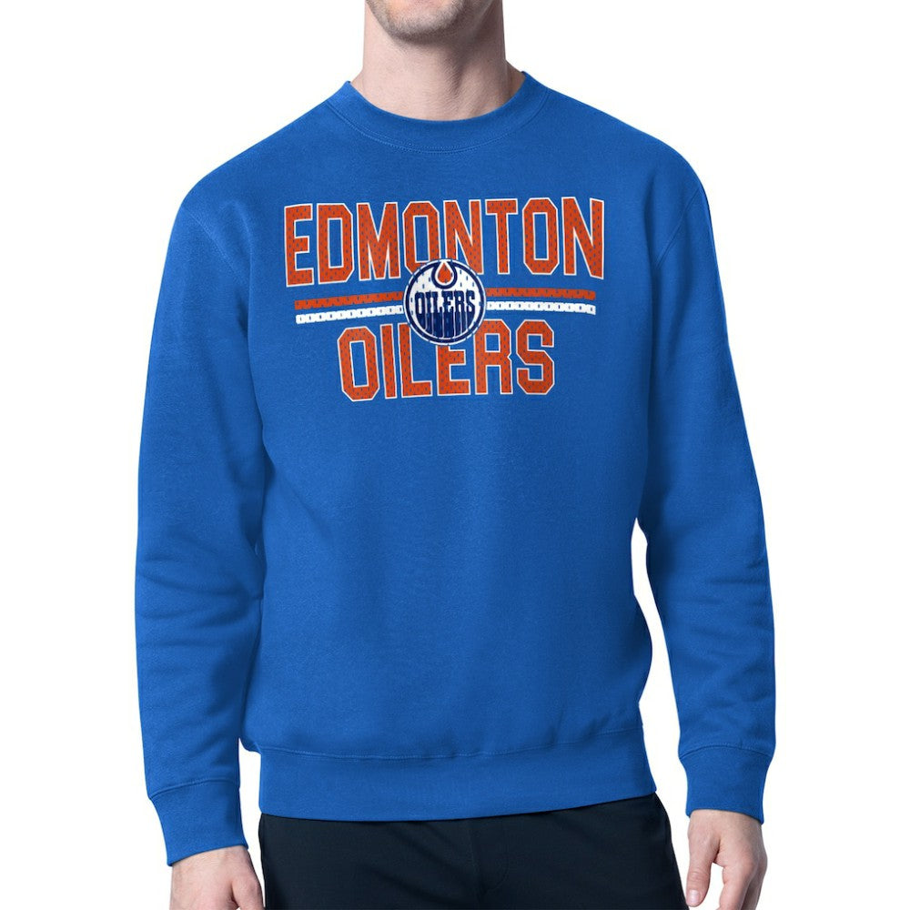 Edmonton Oilers Starter Mesh Look Team Name Logo Pullover Sweatshirt - Blue | US 202296919