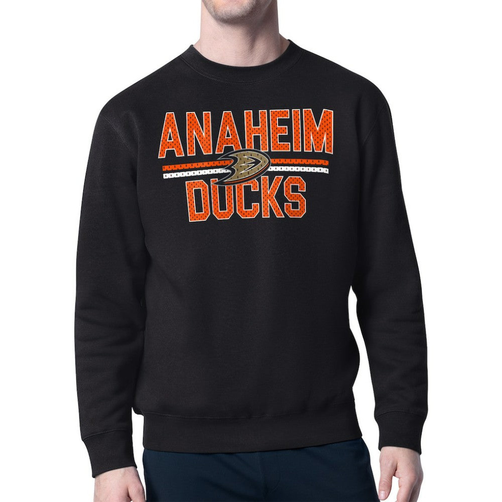 Anaheim Ducks Starter Mesh Look Team Name Logo Pullover Sweatshirt - Black | US 202296940