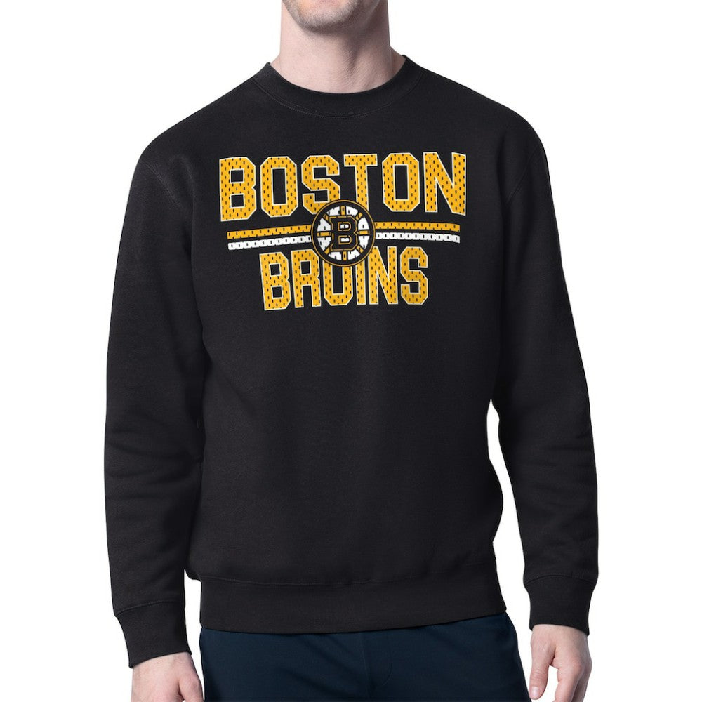 Boston Bruins Starter Mesh Look Team Name Logo Pullover Sweatshirt - Black | US 202296950