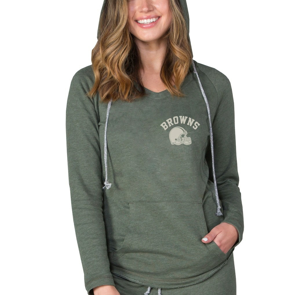 Cleveland Browns Concepts Sport Women's Mainstream Terry Tri-Blend V-Neck Pullover Hoodie - Green Hoodies