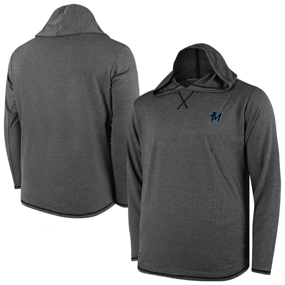 Miami Marlins Butter Stripe Tri-Blend Long Sleeve Hoodie T-Shirt - Black Hoodies