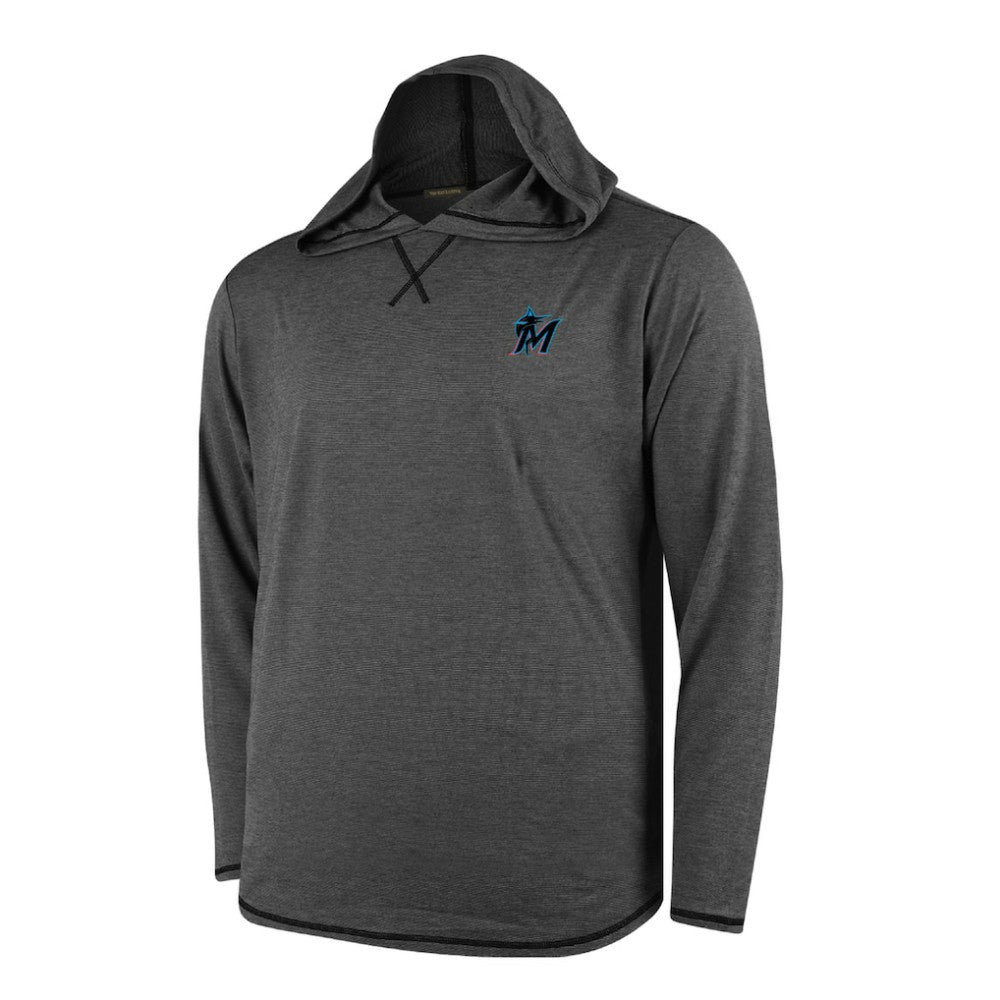 Miami Marlins Butter Stripe Tri-Blend Long Sleeve Hoodie T-Shirt - Black Hoodies