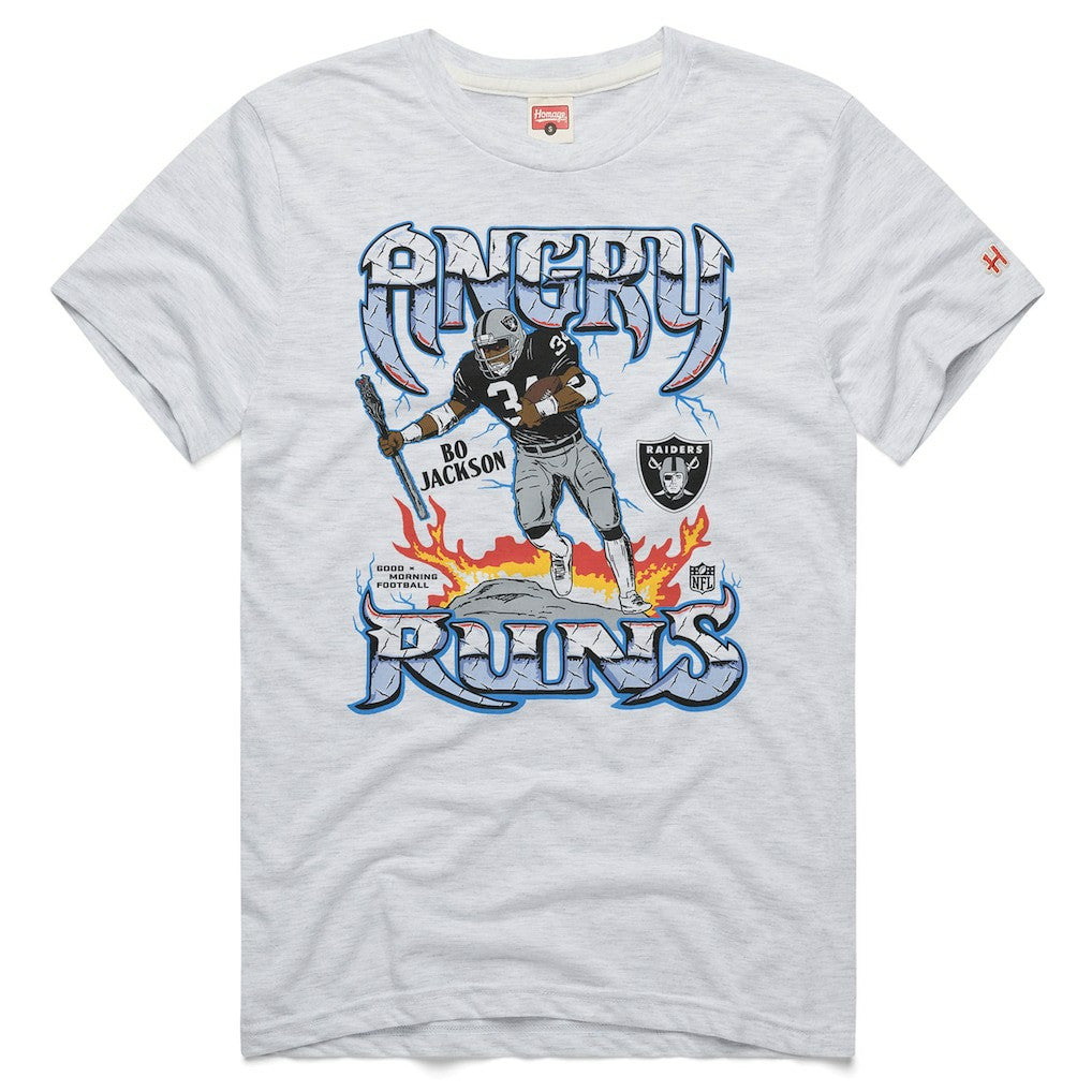 Bo Jackson Las Vegas Raiders Homage Unisex Retro Angry Runs Tri-Blend T-Shirt - Ash T-shirts