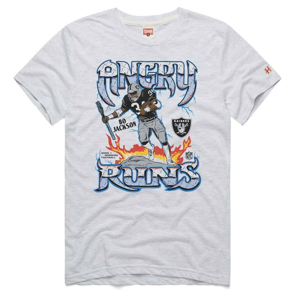 Bo Jackson Las Vegas Raiders Homage Unisex Retro Angry Runs Tri-Blend T-Shirt - Ash T-shirts