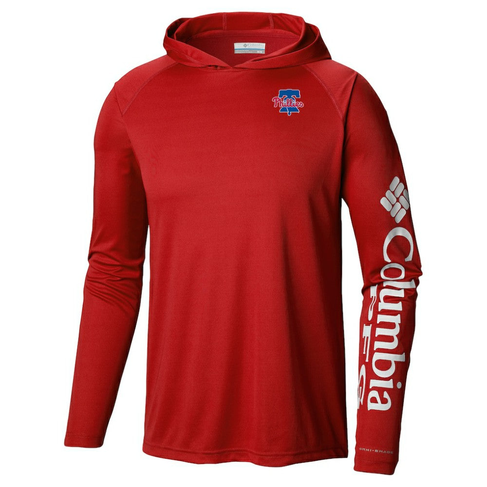Philadelphia Phillies Columbia Omni-Wick Terminal Tackle Raglan Long Sleeve Hoodie T-Shirt - Red Hoodies