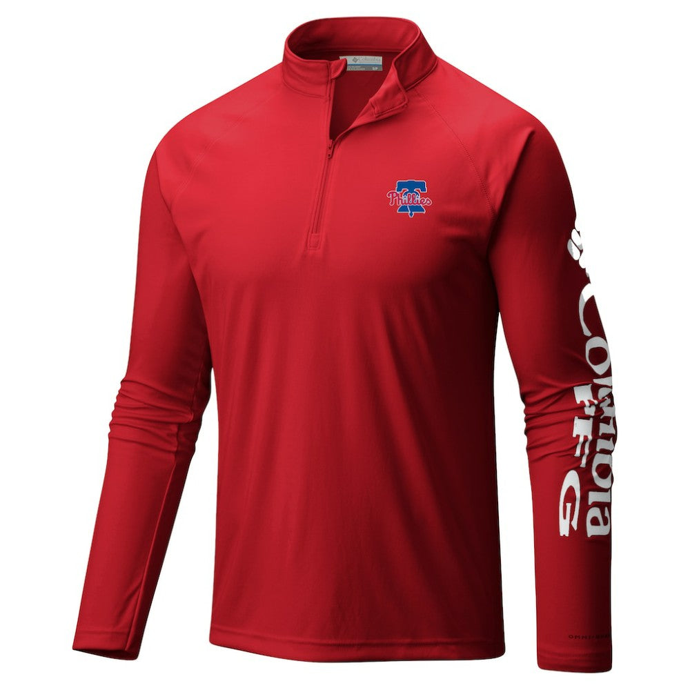 Philadelphia Phillies Columbia Terminal Tackle Raglan Omni-Shade Quarter-Zip Pullover Top - Red Pullover