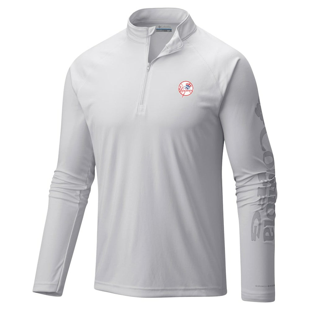 New York Yankees Columbia Terminal Tackle Raglan Omni-Shade Quarter-Zip Pullover Top - White Pullover